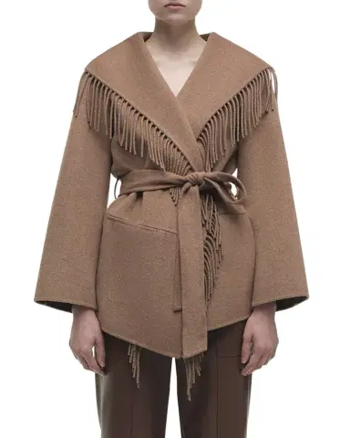 SIMKHAI Rowen Fringe Belted Wool-Blend Jacket | Thumbnail 1 SIMKHAI Rowen Fringe Belted Wool-Blend Jacket | Thumbnail 1