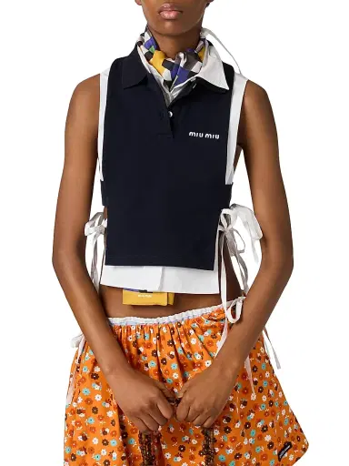 Miu Miu Women's Piqué Polo Vest - Blue - Size Small | Thumbnail 2 Miu Miu Women's Piqué Polo Vest - Blue - Size Small | Thumbnail 2