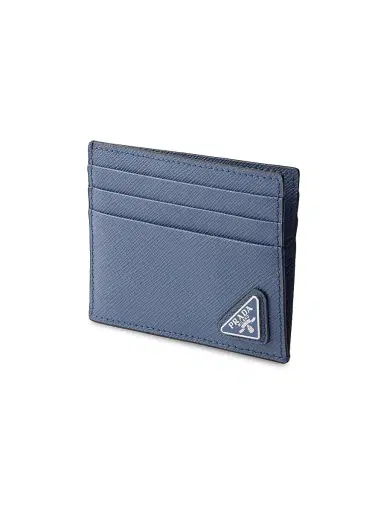 Prada Men's Saffiano Leather Card Holder - Cyan Blue | Thumbnail 3 Prada Men's Saffiano Leather Card Holder - Cyan Blue | Thumbnail 3