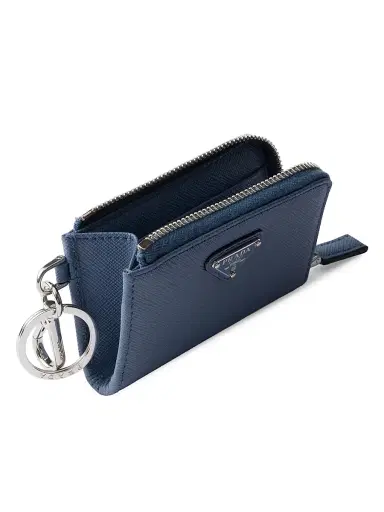 Prada Men's Saffiano Leather Mini Pouch Keychain - Blue | Thumbnail 2 Prada Men's Saffiano Leather Mini Pouch Keychain - Blue | Thumbnail 2