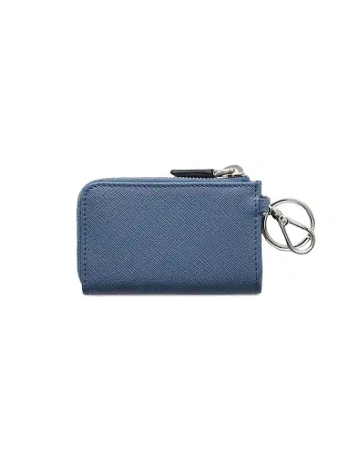 Prada Men's Saffiano Leather Mini Pouch Keychain - Blue | Thumbnail 3 Prada Men's Saffiano Leather Mini Pouch Keychain - Blue | Thumbnail 3