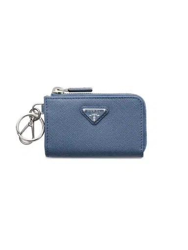 Prada Men's Saffiano Leather Mini Pouch Keychain - Blue | Thumbnail 1 Prada Men's Saffiano Leather Mini Pouch Keychain - Blue | Thumbnail 1