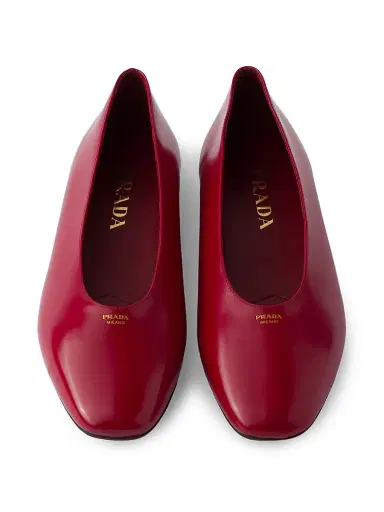Prada Women's Brushed Leather Ballerinas - Red | Thumbnail 4 Prada Women's Brushed Leather Ballerinas - Red | Thumbnail 4