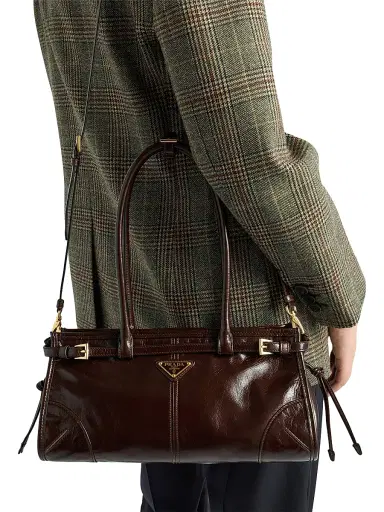 Prada Women's Bonnie Leather Top Handle Bag - Brown | Thumbnail 3 Prada Women's Bonnie Leather Top Handle Bag - Brown | Thumbnail 3