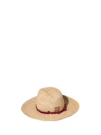 Miu Miu Women's Raffia and Leather Hat - Beige Khaki | Thumbnail 1 Miu Miu Women's Raffia and Leather Hat - Beige Khaki | Thumbnail 1