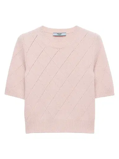 Prada Women's Short Sleeved Cashmere Sweater - Pink | Thumbnail 1 Prada Women's Short Sleeved Cashmere Sweater - Pink | Thumbnail 1