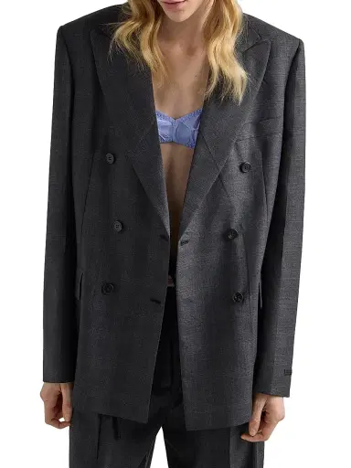 Prada Women's Double-Breasted Checked Wool Jacket - Grey - Size 4 | Thumbnail 2 Prada Women's Double-Breasted Checked Wool Jacket - Grey - Size 4 | Thumbnail 2