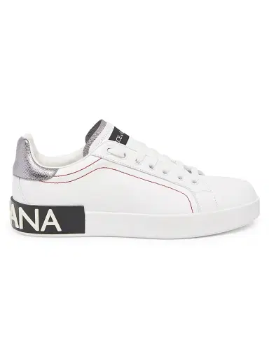 Dolce & Gabbana Women's Portofino Logo Leather Sneakers - Bianco Argento - Size 10.5 | Thumbnail 1 Dolce & Gabbana Women's Portofino Logo Leather Sneakers - Bianco Argento - Size 10.5 | Thumbnail 1