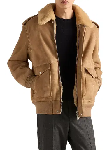Prada Men's Suede and Shearling Bomber Jacket | Thumbnail 2 Prada Men's Suede and Shearling Bomber Jacket | Thumbnail 2