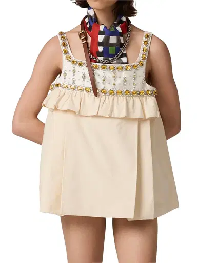 Miu Miu Women's Embroidered Canvas Mini-Dress - Beige - Size 2 | Thumbnail 2 Miu Miu Women's Embroidered Canvas Mini-Dress - Beige - Size 2 | Thumbnail 2