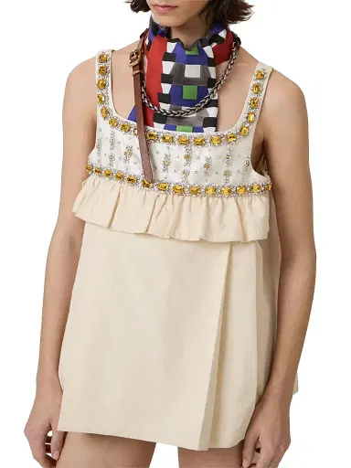 Miu Miu Women's Embroidered Canvas Mini-Dress - Beige - Size 2 | Thumbnail 4 Miu Miu Women's Embroidered Canvas Mini-Dress - Beige - Size 2 | Thumbnail 4
