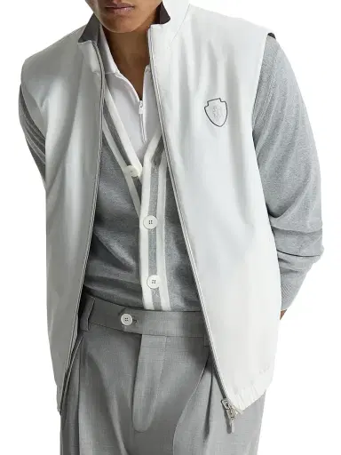Brunello Cucinelli Men's Bonded Nylon Reversible Vest with Logo - Off White | Thumbnail 4 Brunello Cucinelli Men's Bonded Nylon Reversible Vest with Logo - Off White | Thumbnail 4