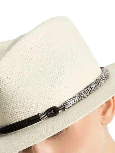 Brunello Cucinelli Women's Straw Fedora with Precious Leather Band - White | Thumbnail 3 Brunello Cucinelli Women's Straw Fedora with Precious Leather Band - White | Thumbnail 3