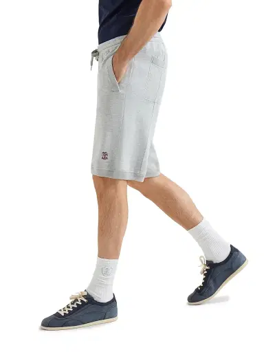 Brunello Cucinelli Men's Cotton and Silk French Terry Double Knit Bermuda Shorts with Logo - Pebble - Size XXXXL | Thumbnail 3 Brunello Cucinelli Men's Cotton and Silk French Terry Double Knit Bermuda Shorts with Logo - Pebble - Size XXXXL | Thumbnail 3