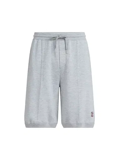 Brunello Cucinelli Men's Cotton and Silk French Terry Double Knit Bermuda Shorts with Logo - Pebble - Size XXXXL | Thumbnail 1 Brunello Cucinelli Men's Cotton and Silk French Terry Double Knit Bermuda Shorts with Logo - Pebble - Size XXXXL | Thumbnail 1