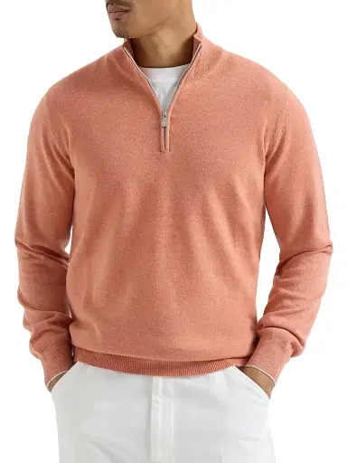 Brunello Cucinelli Men's Cashmere Sweater with Half Zip - Apricot - Size 34 | Thumbnail 2 Brunello Cucinelli Men's Cashmere Sweater with Half Zip - Apricot - Size 34 | Thumbnail 2