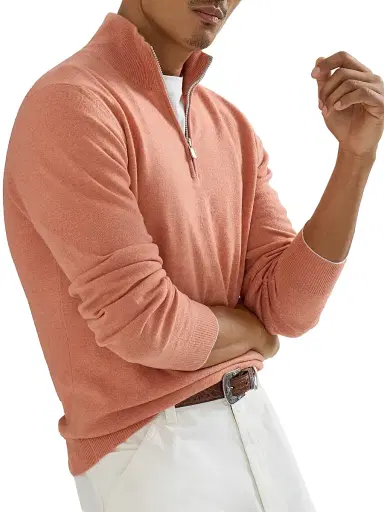 Brunello Cucinelli Men's Cashmere Sweater with Half Zip - Apricot - Size 34 | Thumbnail 4 Brunello Cucinelli Men's Cashmere Sweater with Half Zip - Apricot - Size 34 | Thumbnail 4