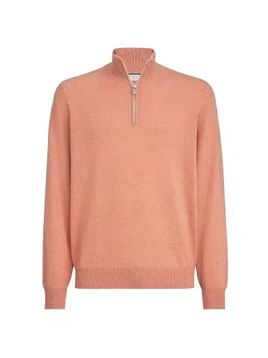 Brunello Cucinelli Men's Cashmere Sweater with Half Zip - Apricot - Size 34 | Thumbnail 1 Brunello Cucinelli Men's Cashmere Sweater with Half Zip - Apricot - Size 34 | Thumbnail 1