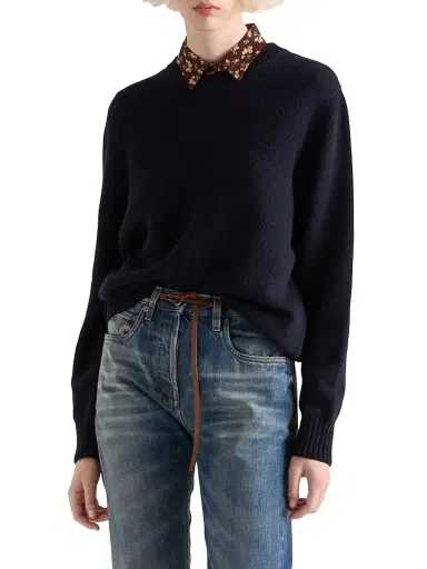 Prada Women's Wool and Cashmere Crew-Neck Sweater - Navy - Size 10 | Thumbnail 2 Prada Women's Wool and Cashmere Crew-Neck Sweater - Navy - Size 10 | Thumbnail 2