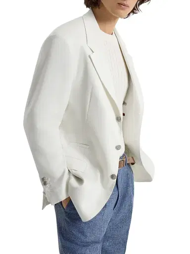 Brunello Cucinelli Men's Linen, Virgin Wool and Mohair Gabardine Tailor Blazer - Panama | Thumbnail 5 Brunello Cucinelli Men's Linen, Virgin Wool and Mohair Gabardine Tailor Blazer - Panama | Thumbnail 5