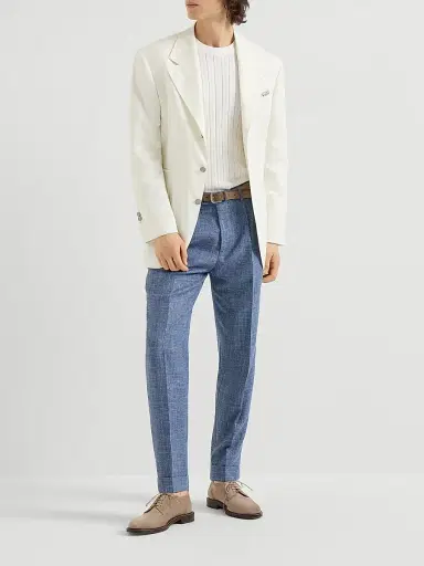 Brunello Cucinelli Men's Linen, Virgin Wool and Mohair Gabardine Tailor Blazer - Panama | Thumbnail 6 Brunello Cucinelli Men's Linen, Virgin Wool and Mohair Gabardine Tailor Blazer - Panama | Thumbnail 6
