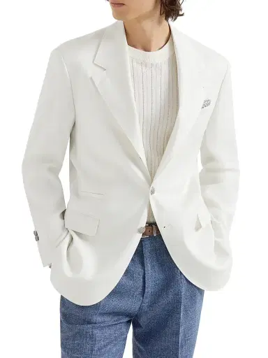 Brunello Cucinelli Men's Linen, Virgin Wool and Mohair Gabardine Tailor Blazer - Panama | Thumbnail 1 Brunello Cucinelli Men's Linen, Virgin Wool and Mohair Gabardine Tailor Blazer - Panama | Thumbnail 1