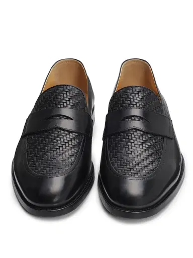 Brunello Cucinelli Men's Woven Leather Penny Loafers | Thumbnail 4 Brunello Cucinelli Men's Woven Leather Penny Loafers | Thumbnail 4