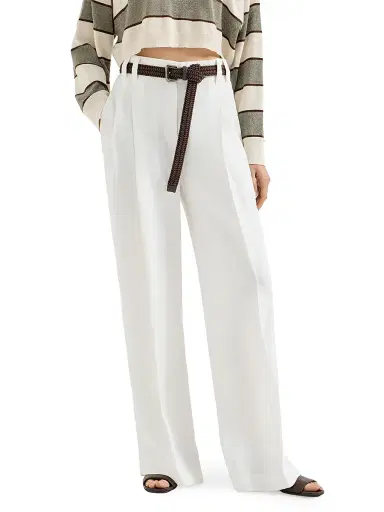 Brunello Cucinelli Women's Viscose and Linen Fluid Twill Wide Trousers - Panama | Thumbnail 2 Brunello Cucinelli Women's Viscose and Linen Fluid Twill Wide Trousers - Panama | Thumbnail 2