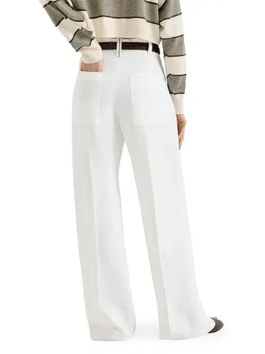 Brunello Cucinelli Women's Viscose and Linen Fluid Twill Wide Trousers - Panama | Thumbnail 3 Brunello Cucinelli Women's Viscose and Linen Fluid Twill Wide Trousers - Panama | Thumbnail 3