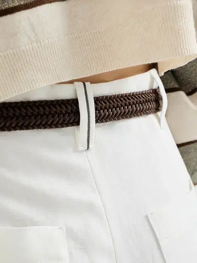 Brunello Cucinelli Women's Viscose and Linen Fluid Twill Wide Trousers - Panama | Thumbnail 4 Brunello Cucinelli Women's Viscose and Linen Fluid Twill Wide Trousers - Panama | Thumbnail 4