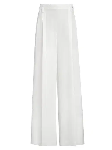 Brunello Cucinelli Women's Viscose and Linen Fluid Twill Wide Trousers - Panama | Thumbnail 1 Brunello Cucinelli Women's Viscose and Linen Fluid Twill Wide Trousers - Panama | Thumbnail 1