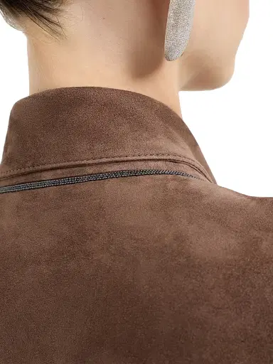 Brunello Cucinelli Women's Couture Suede Cropped Outerwear Jacket with Monili | Thumbnail 4 Brunello Cucinelli Women's Couture Suede Cropped Outerwear Jacket with Monili | Thumbnail 4