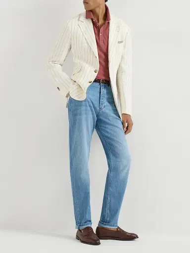 Brunello Cucinelli Men's Cotton Piqué Shirt Style Collar Polo with Faux Layering - Coral | Thumbnail 6 Brunello Cucinelli Men's Cotton Piqué Shirt Style Collar Polo with Faux Layering - Coral | Thumbnail 6