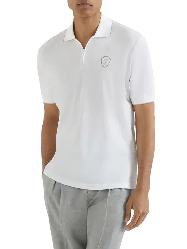 Brunello Cucinelli Men's Techno Piqué Polo Shirt with Half Zip - White - Size XXXXL | Thumbnail 2 Brunello Cucinelli Men's Techno Piqué Polo Shirt with Half Zip - White - Size XXXXL | Thumbnail 2