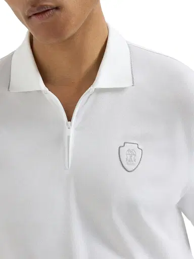 Brunello Cucinelli Men's Techno Piqué Polo Shirt with Half Zip - White - Size XXXXL | Thumbnail 4 Brunello Cucinelli Men's Techno Piqué Polo Shirt with Half Zip - White - Size XXXXL | Thumbnail 4