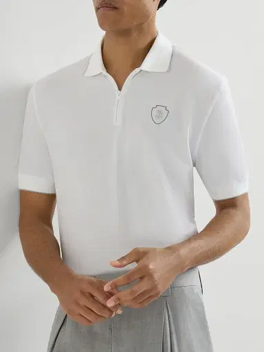 Brunello Cucinelli Men's Techno Piqué Polo Shirt with Half Zip - White - Size XXXXL | Thumbnail 5 Brunello Cucinelli Men's Techno Piqué Polo Shirt with Half Zip - White - Size XXXXL | Thumbnail 5