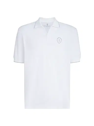 Brunello Cucinelli Men's Techno Piqué Polo Shirt with Half Zip - White - Size XXXXL | Thumbnail 1 Brunello Cucinelli Men's Techno Piqué Polo Shirt with Half Zip - White - Size XXXXL | Thumbnail 1