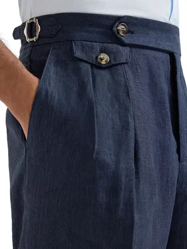Brunello Cucinelli Men's Lightweight Délavé Linen Trousers with Reversed Double Pleats | Thumbnail 5 Brunello Cucinelli Men's Lightweight Délavé Linen Trousers with Reversed Double Pleats | Thumbnail 5