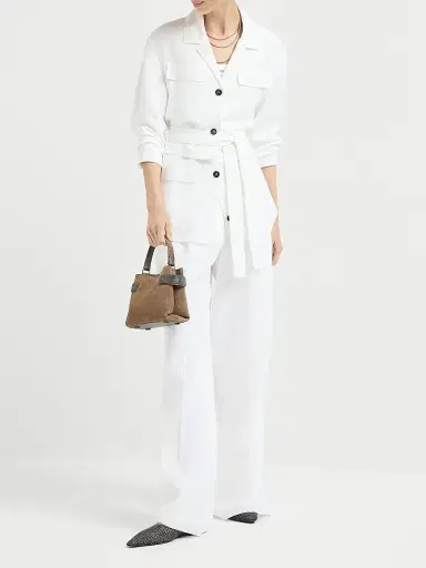 Brunello Cucinelli Women's Viscose and Linen Fluid Twill Safari Jacket with Monili | Thumbnail 6 Brunello Cucinelli Women's Viscose and Linen Fluid Twill Safari Jacket with Monili | Thumbnail 6