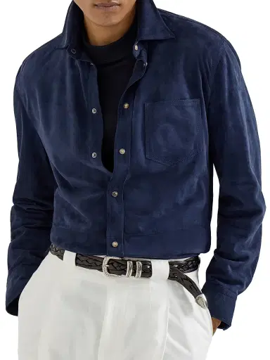 Brunello Cucinelli Men's Suede Overshirt - Ink - Size XS | Thumbnail 4 Brunello Cucinelli Men's Suede Overshirt - Ink - Size XS | Thumbnail 4