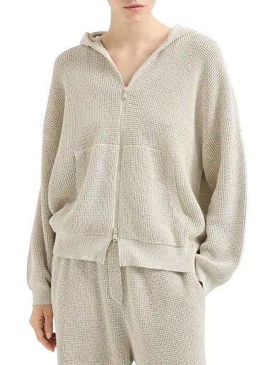 Brunello Cucinelli Women's Cotton Sparkling Net Hooded Cardigan | Thumbnail 2 Brunello Cucinelli Women's Cotton Sparkling Net Hooded Cardigan | Thumbnail 2