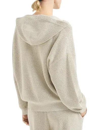 Brunello Cucinelli Women's Cotton Sparkling Net Hooded Cardigan | Thumbnail 3 Brunello Cucinelli Women's Cotton Sparkling Net Hooded Cardigan | Thumbnail 3