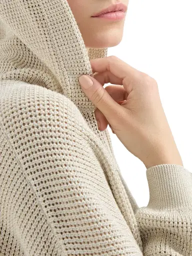 Brunello Cucinelli Women's Cotton Sparkling Net Hooded Cardigan | Thumbnail 4 Brunello Cucinelli Women's Cotton Sparkling Net Hooded Cardigan | Thumbnail 4