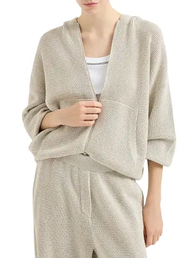 Brunello Cucinelli Women's Cotton Sparkling Net Hooded Cardigan | Thumbnail 5 Brunello Cucinelli Women's Cotton Sparkling Net Hooded Cardigan | Thumbnail 5