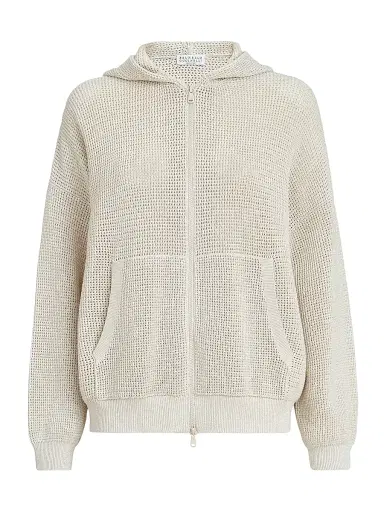 Brunello Cucinelli Women's Cotton Sparkling Net Hooded Cardigan | Thumbnail 1 Brunello Cucinelli Women's Cotton Sparkling Net Hooded Cardigan | Thumbnail 1
