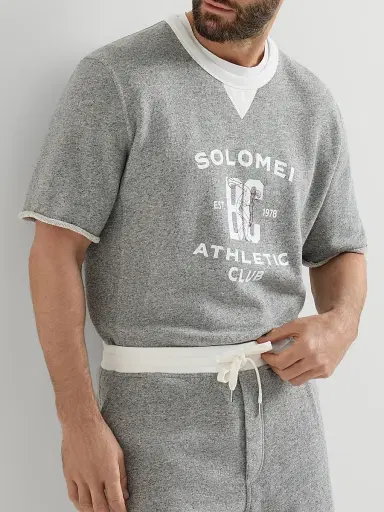 Brunello Cucinelli Men's Cotton and Linen Mélange French Terry Short Sleeve Sweatshirt - Grey | Thumbnail 5 Brunello Cucinelli Men's Cotton and Linen Mélange French Terry Short Sleeve Sweatshirt - Grey | Thumbnail 5