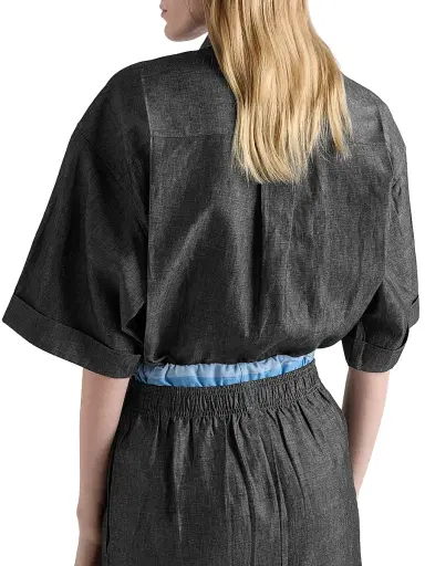 Prada Women's Short-Sleeved Chambray Shirt - Blue Black - Size 8 | Thumbnail 3 Prada Women's Short-Sleeved Chambray Shirt - Blue Black - Size 8 | Thumbnail 3