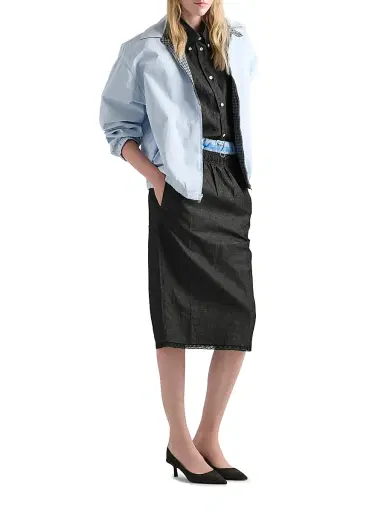 Prada Women's Short-Sleeved Chambray Shirt - Blue Black - Size 8 | Thumbnail 5 Prada Women's Short-Sleeved Chambray Shirt - Blue Black - Size 8 | Thumbnail 5