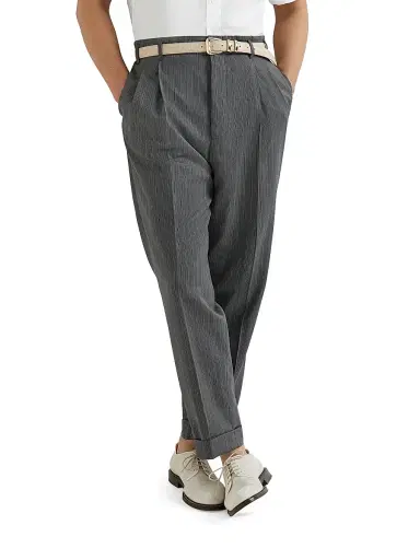 Brunello Cucinelli Men's Striped Pattern Virgin Wool Fresco Trousers with Double Pleats | Thumbnail 5 Brunello Cucinelli Men's Striped Pattern Virgin Wool Fresco Trousers with Double Pleats | Thumbnail 5