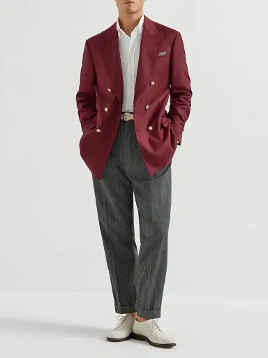 Brunello Cucinelli Men's Striped Pattern Virgin Wool Fresco Trousers with Double Pleats | Thumbnail 6 Brunello Cucinelli Men's Striped Pattern Virgin Wool Fresco Trousers with Double Pleats | Thumbnail 6